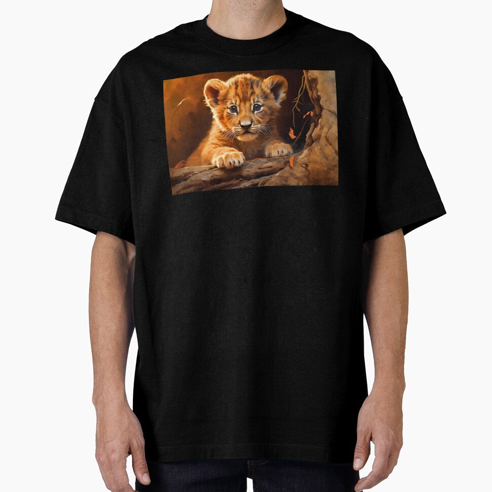 Cute African baby lion cub, little wild cat predator animal in tropical savanna wildlife nature by NBSStore