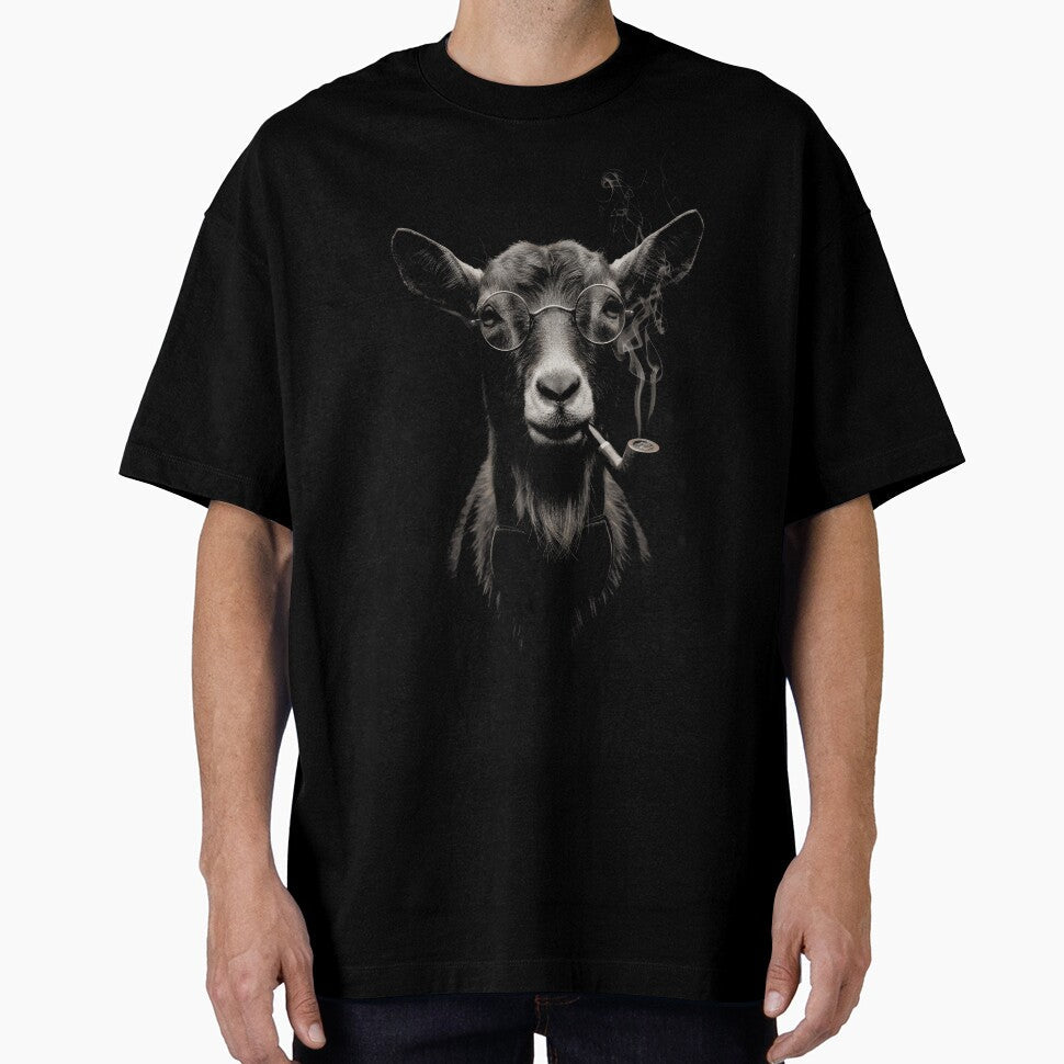 Hipster Goat Round Glasses Smoking Dark Monochrome Portrait by IvayloUzunov
