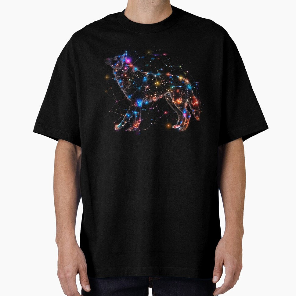 Constellation Wolf T-Shirt – Celestial Galaxy Wolf Design by PSYNOVA