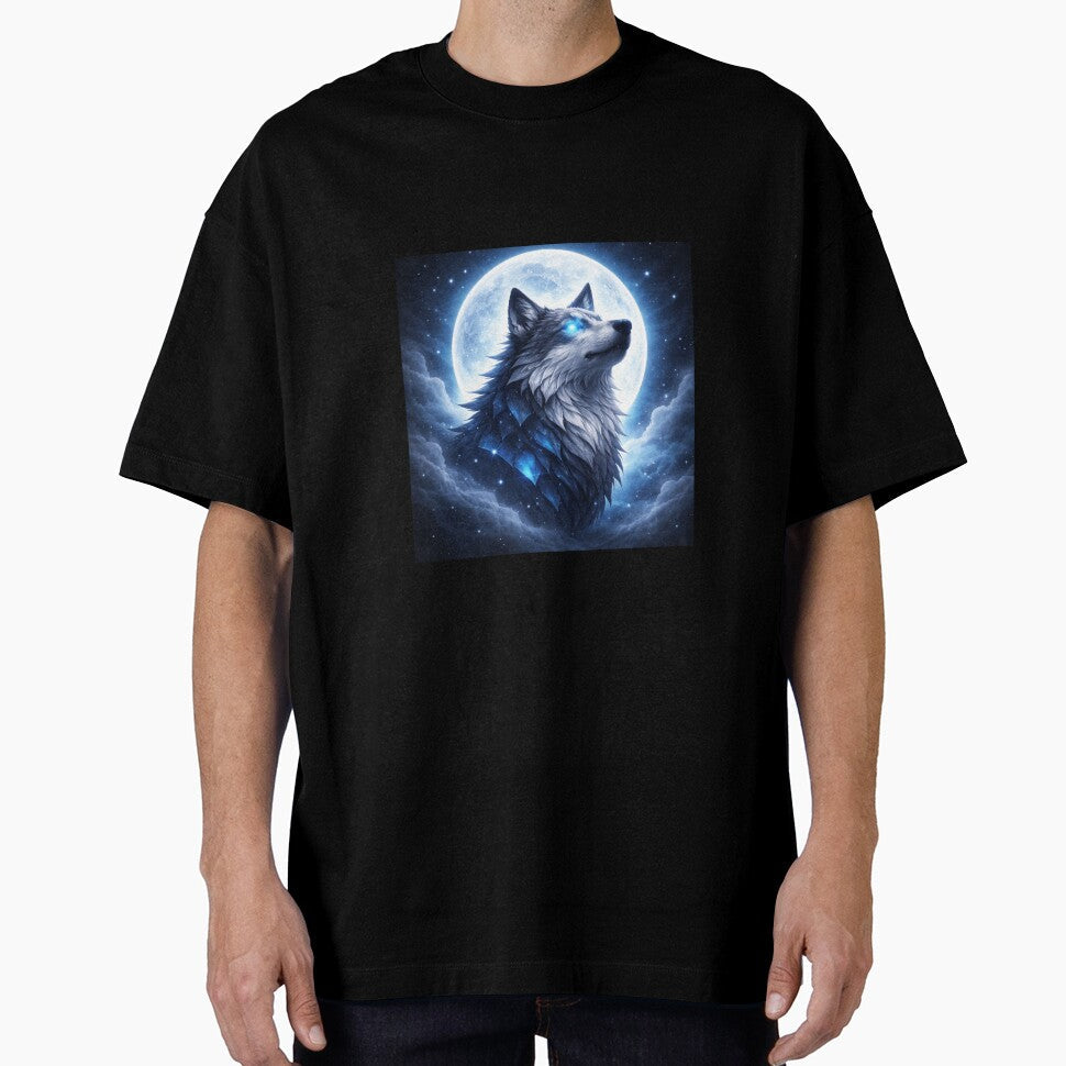 Moon Guardian Spirit Wolf – Celestial Wolf Art with Glowing Eyes by GeoWild Designs