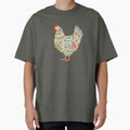 Floral Chicken with Folk Motifs – Scandinavian Folk Art by heidiannemorris © by FOLK ART FUSION by heidiannemorris