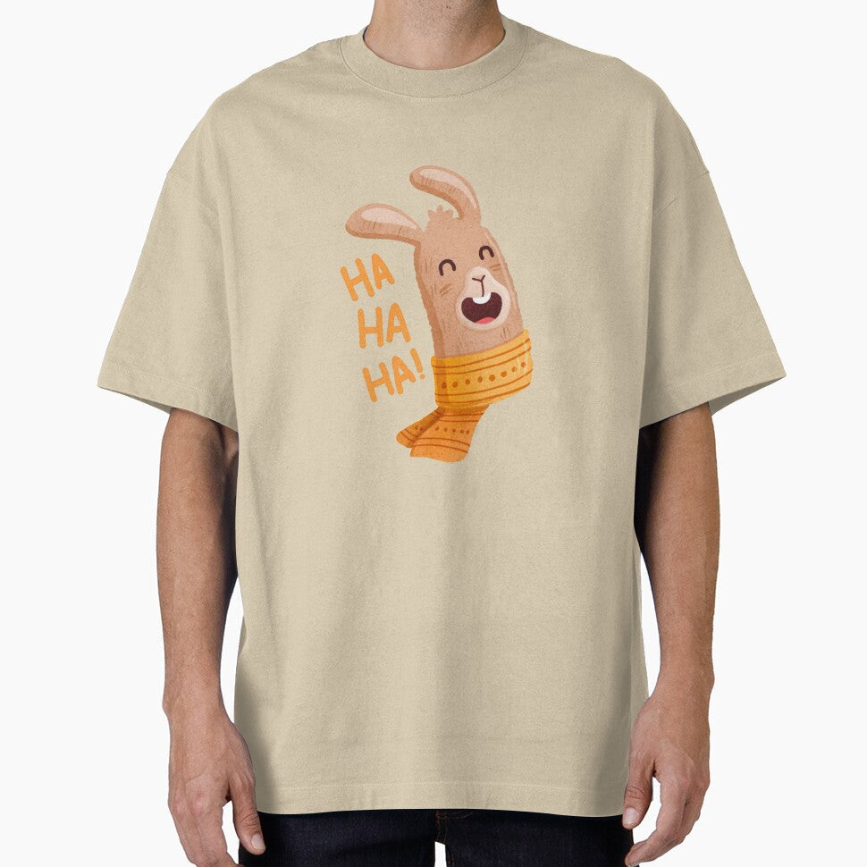 Laughing Brown Rabbit Wearing a Scarf with “Hahaha” i by nada-art