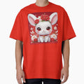 White rabbit in the middle of red and white flowers by MerlinWear