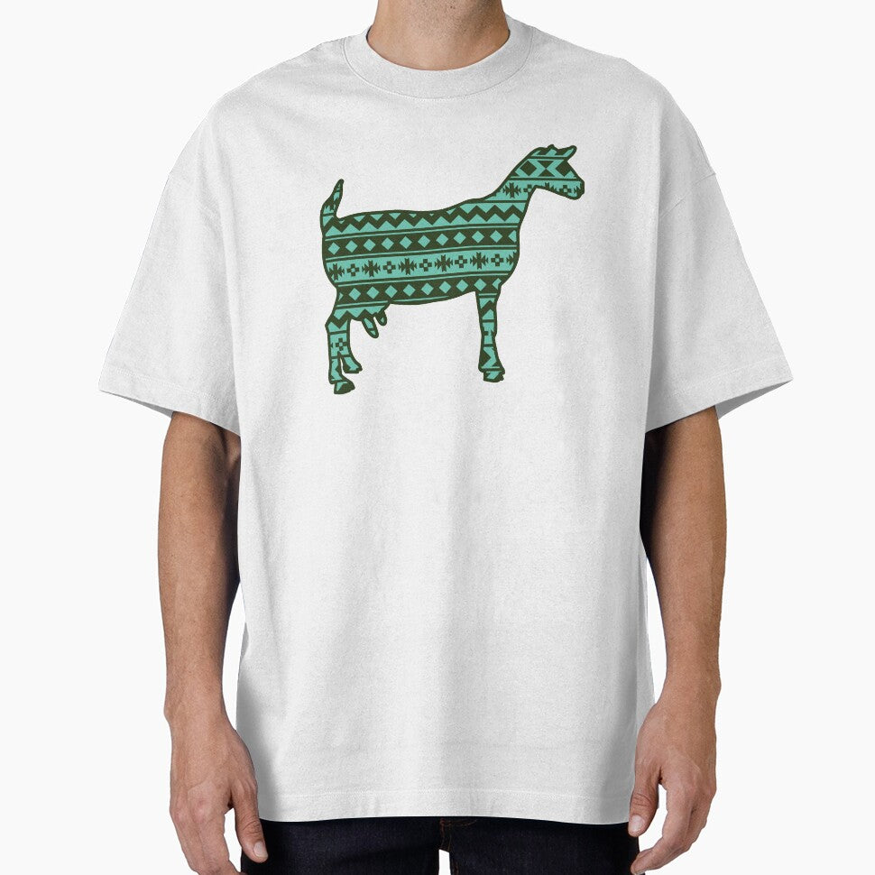 Dairy Goat with Green Southwest Aztec Pattern by Sam Morrison