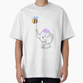 Baby Elephant with Flower and Bee - Cute White Elephant with Friendly Bee by Love3Happy