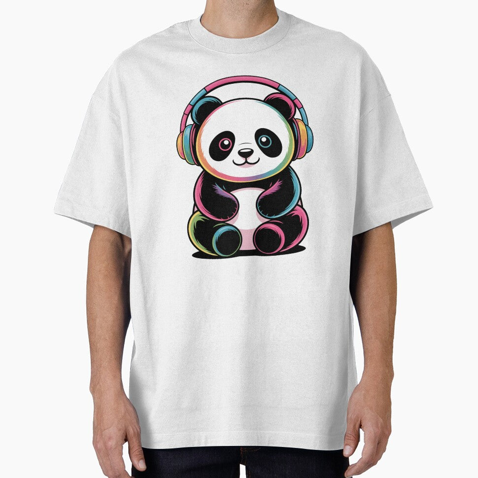 Cute Rainbow Panda with Headphones – Colorful Music Lover Panda Art by RBToper