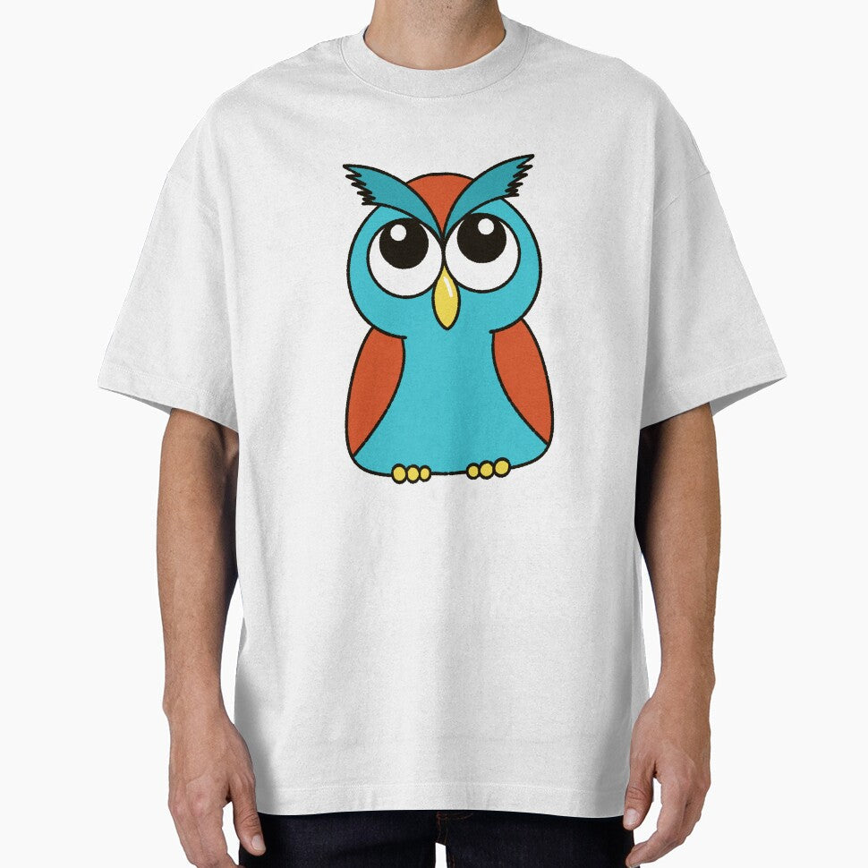 Cute Teal & Orange A-Shape Owl Cartoon Illustration by MFGB-Creations