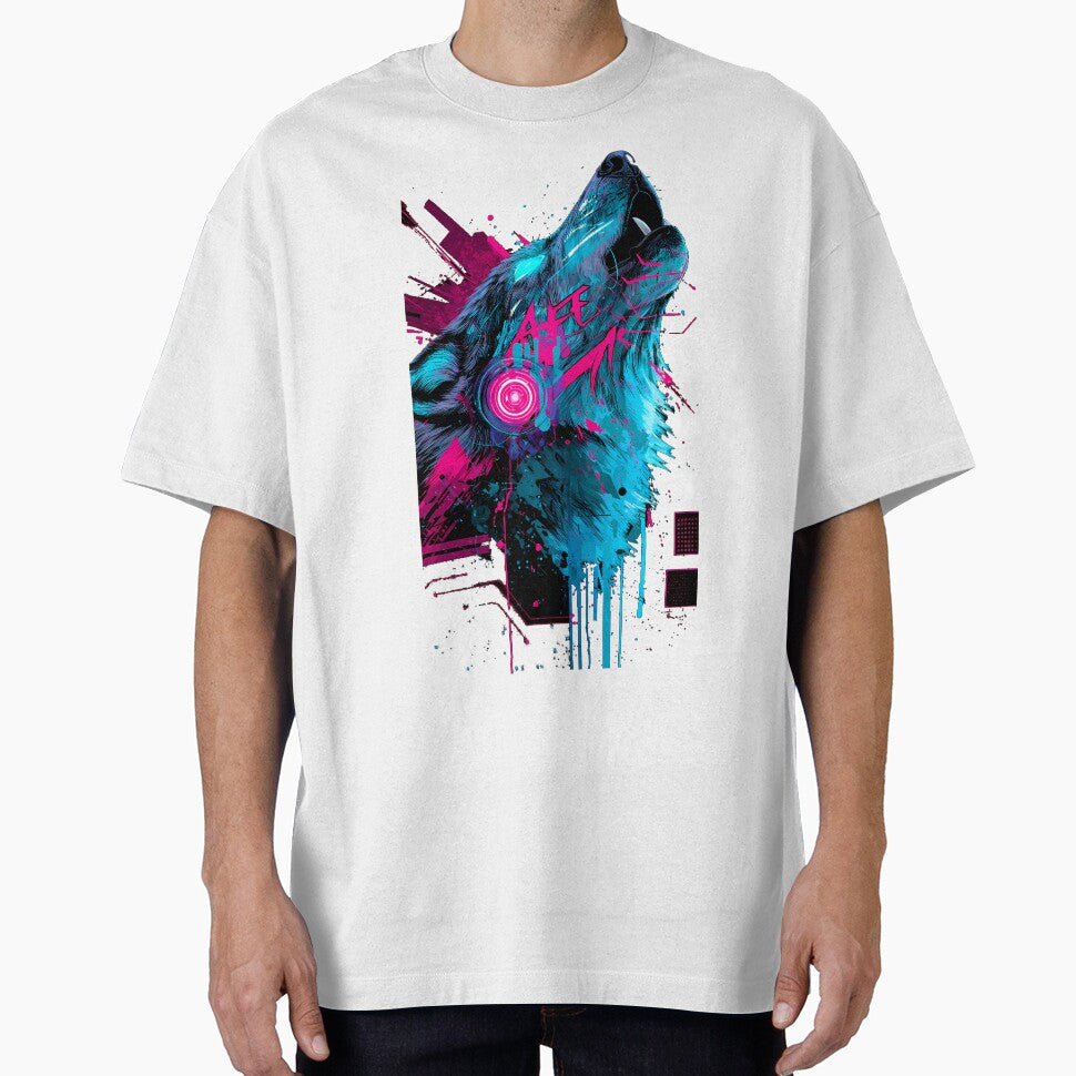 Cyber-Wolf Neon Graffiti - Futuristic Gaming Streetwear by etuvibes