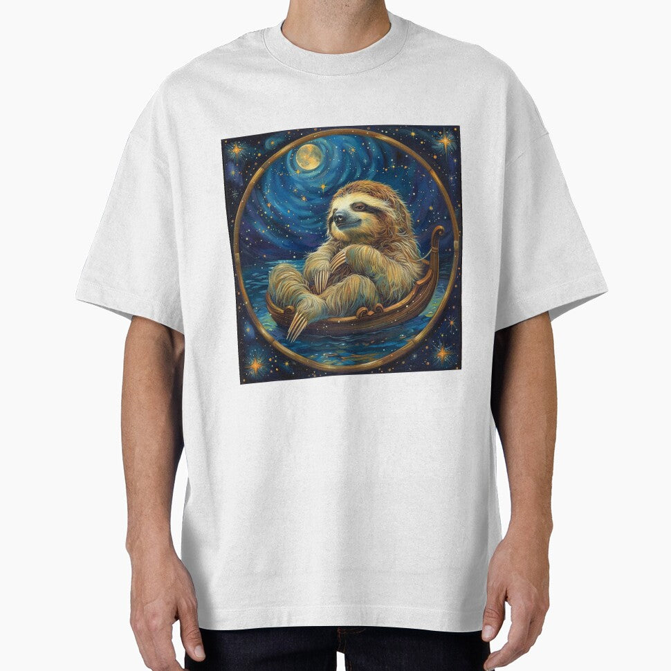 Cute Sloth in a Boat Under the Night Sky Moon and Stars by CarpanaBay