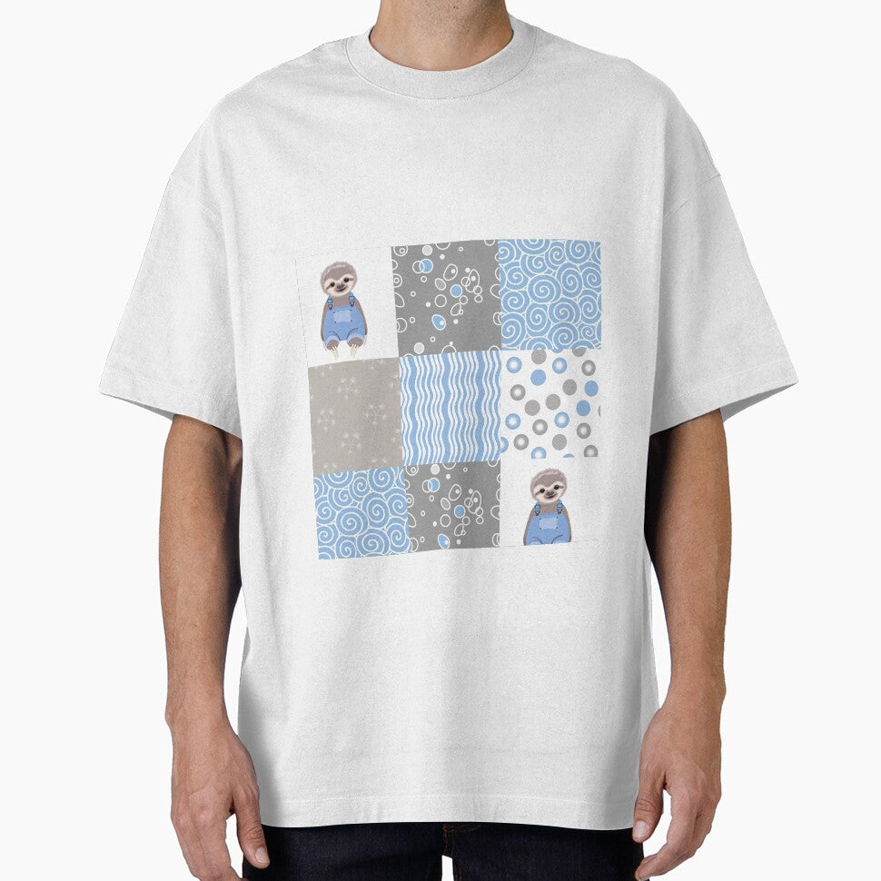 Cute Sloth Blue Plaid by MobertsonArt