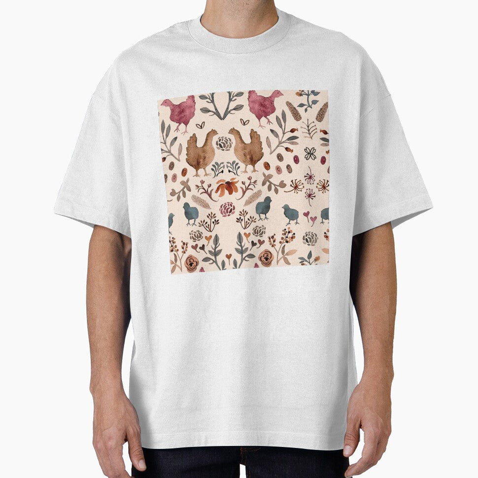Hand drawn chicken floral in vintage style by Mnightsa