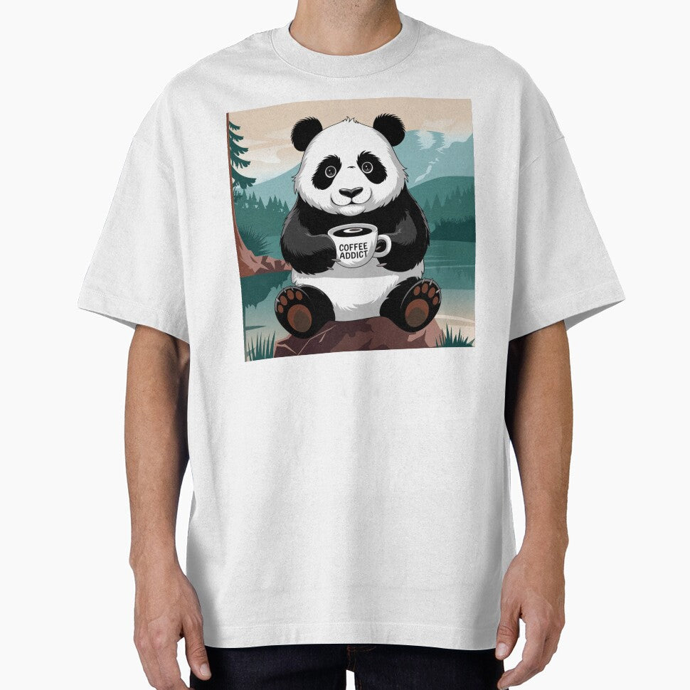 Panda Coffee Addict with Mug In it's hands and nature in the background. by ShirtLife1