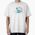 Gentle Dinosaur - Cute Teal Brontosaurus on Clouds with Rainbow by Love3Happy