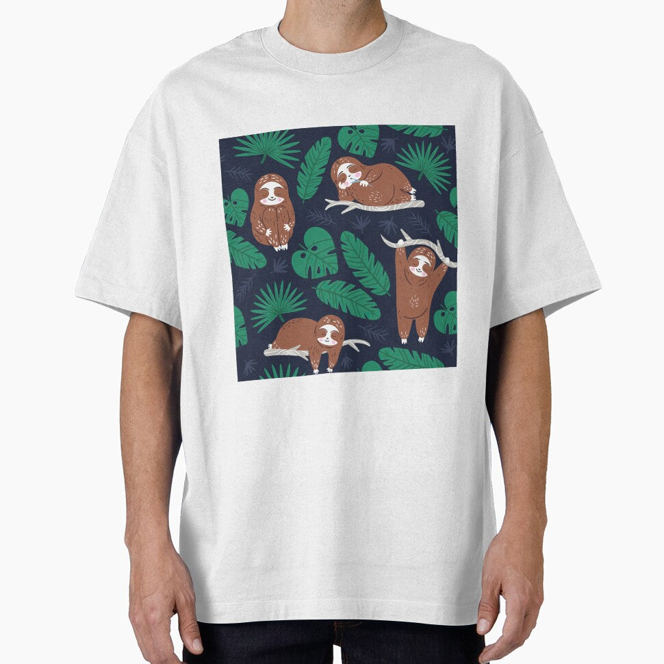 Cute Sloth And Tropical Palm Leaves by HauckClothing