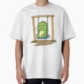 Cute Happy Dino Swinging Playground Kids Cartoon Dinosaur Illustration by MeeraArts&Crafts