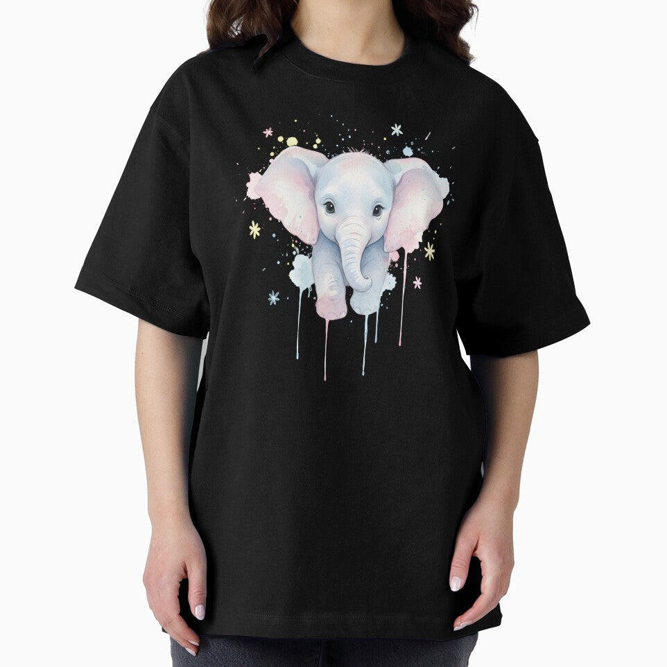 Cute Baby Elephant Watercolor Pastel Splash Adorable Animal Art by Jt41