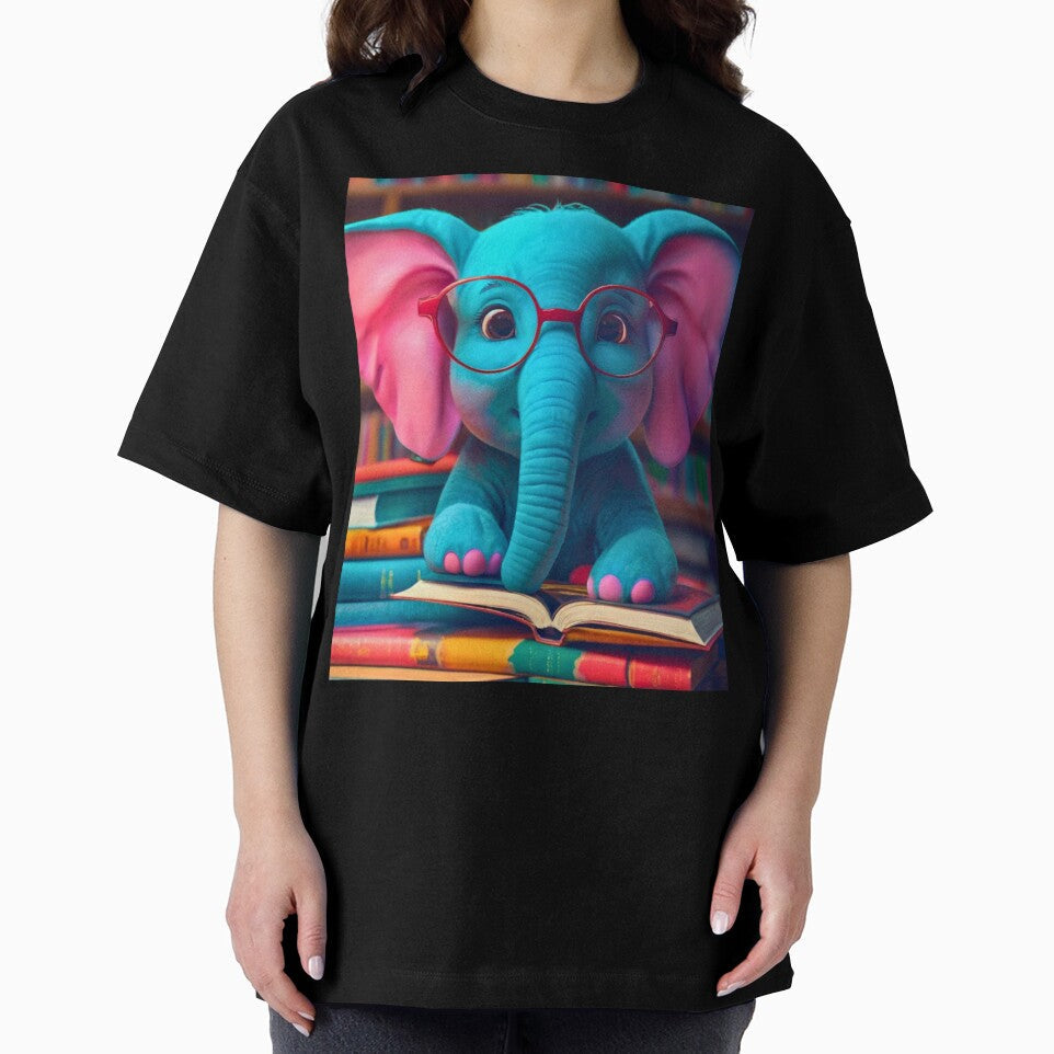 Elephant Portrait. elephant wearing glasses, nerdy elephant, elephant with books by ElephantVibes