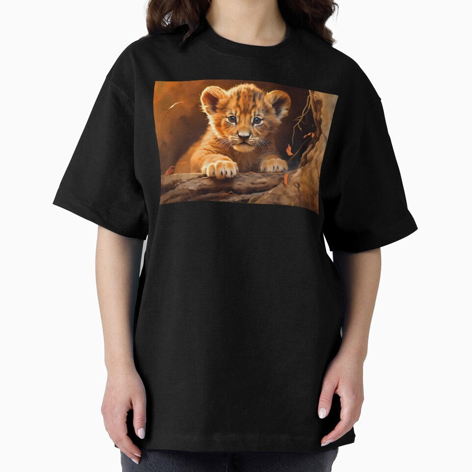 Cute African baby lion cub, little wild cat predator animal in tropical savanna wildlife nature by NBSStore