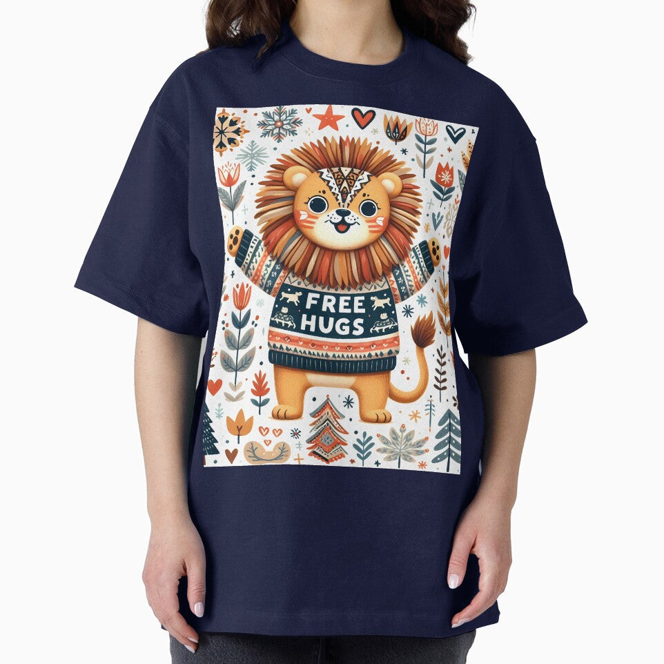 Cute Free Hugs Lion - Scandinavian Folk Art by heidiannemorris © by FOLK ART FUSION by heidiannemorris