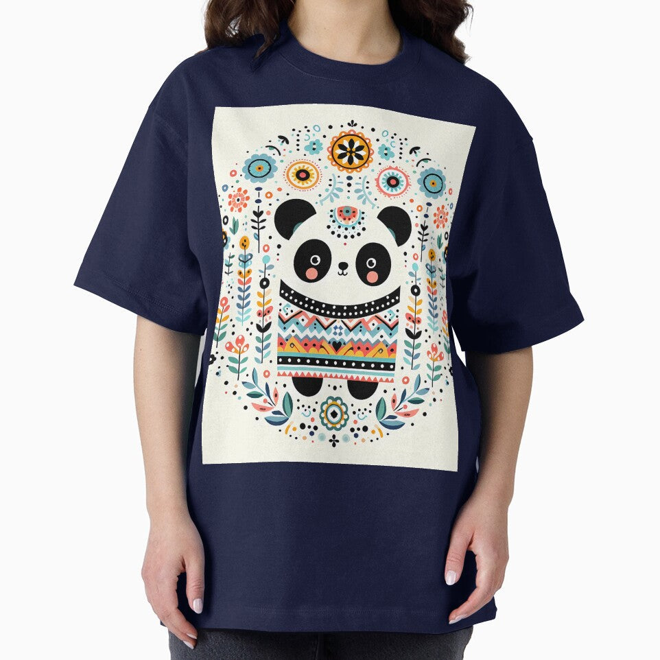 Adorable Panda Bear Surrounded by Folk Art Botanicals - Scandinavian Folk Art by heidiannemorris © by FOLK ART FUSION by heidiannemorris