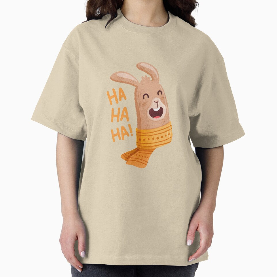 Laughing Brown Rabbit Wearing a Scarf with “Hahaha” i by nada-art
