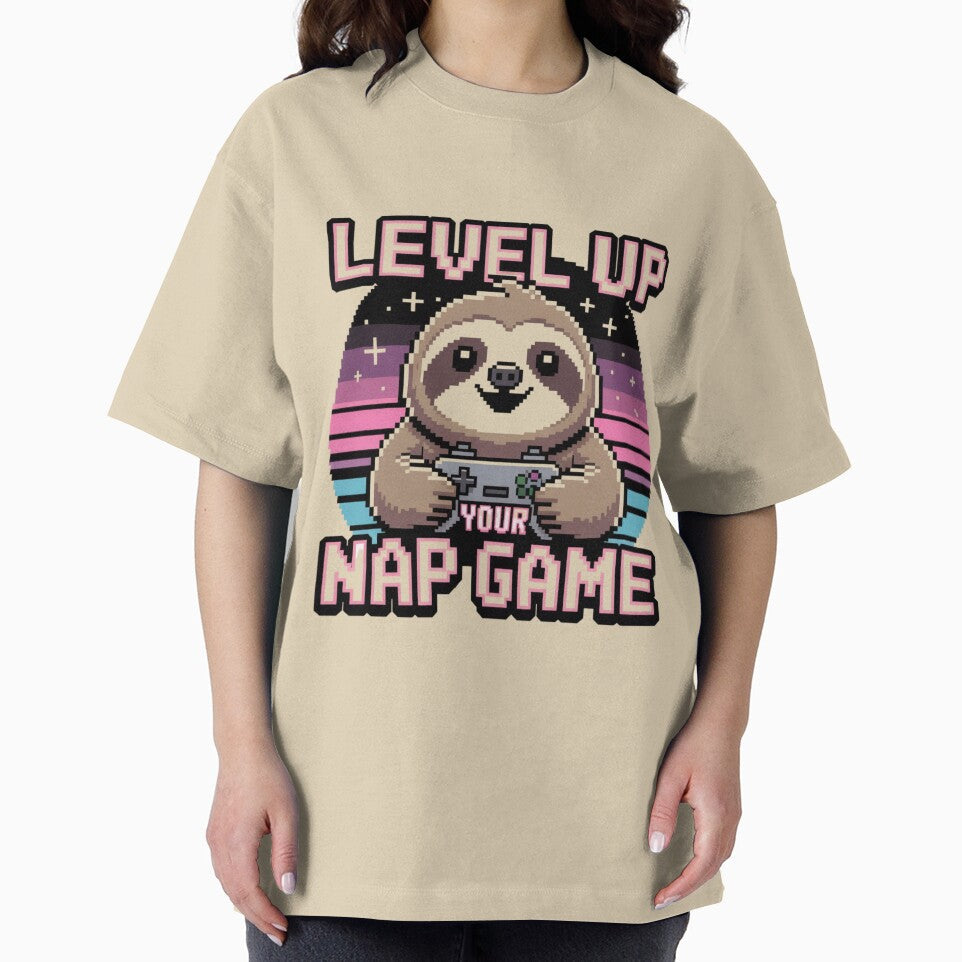 Level Up Your Nap Game - Retro Sloth Gamer Pixel Kawaii Sticker by Ashley critters