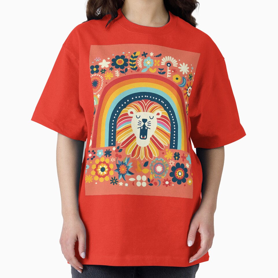 Lion: Roaring Rainbow Spirit - Scandinavian Folk Art by heidiannemorris © by FOLK ART FUSION by heidiannemorris