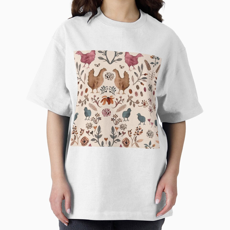 Hand drawn chicken floral in vintage style by Mnightsa