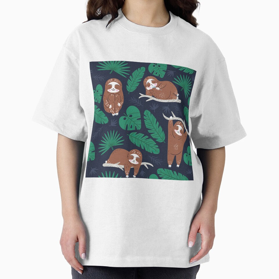 Cute Sloth And Tropical Palm Leaves by HauckClothing