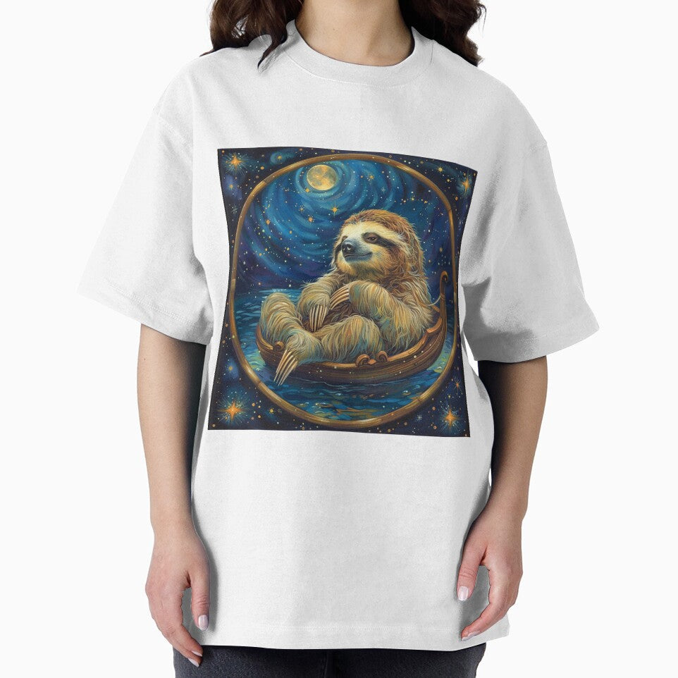 Cute Sloth in a Boat Under the Night Sky Moon and Stars by CarpanaBay