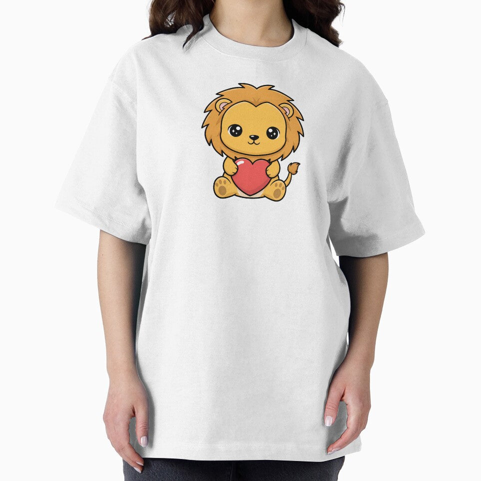 Cute Kawaii Lion Holding Heart Cartoon Illustration by Cute Stickers Machine