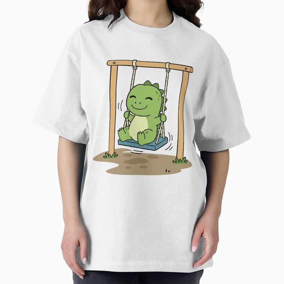 Cute Happy Dino Swinging Playground Kids Cartoon Dinosaur Illustration by MeeraArts&Crafts
