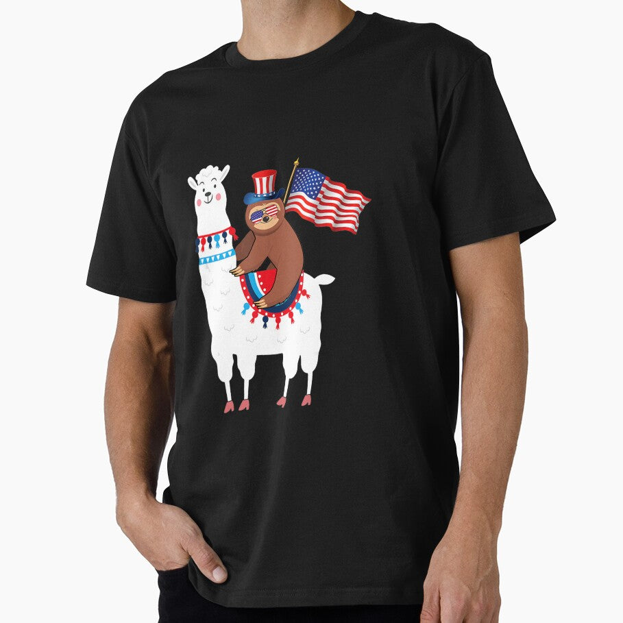 Sloth Riding Llama Funny Sloth 4th of July by MagicJohnson22
