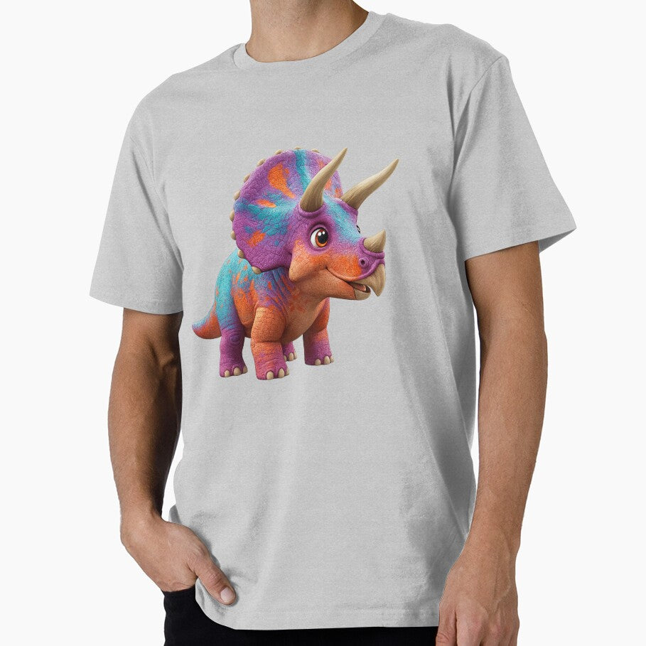 Rainbow Triceratops Cute Dinosaur Illustration - Colorful Cartoon Dino Art for Kids Playful Prehistoric Baby Triceratops by AnTartstudios