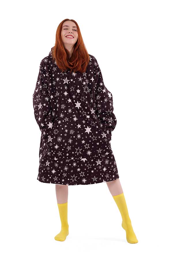 Stars Hoodie Blanket Black