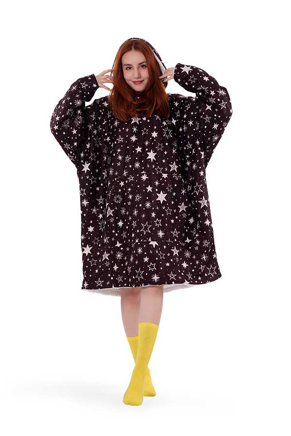 Stars Hoodie Blanket Black