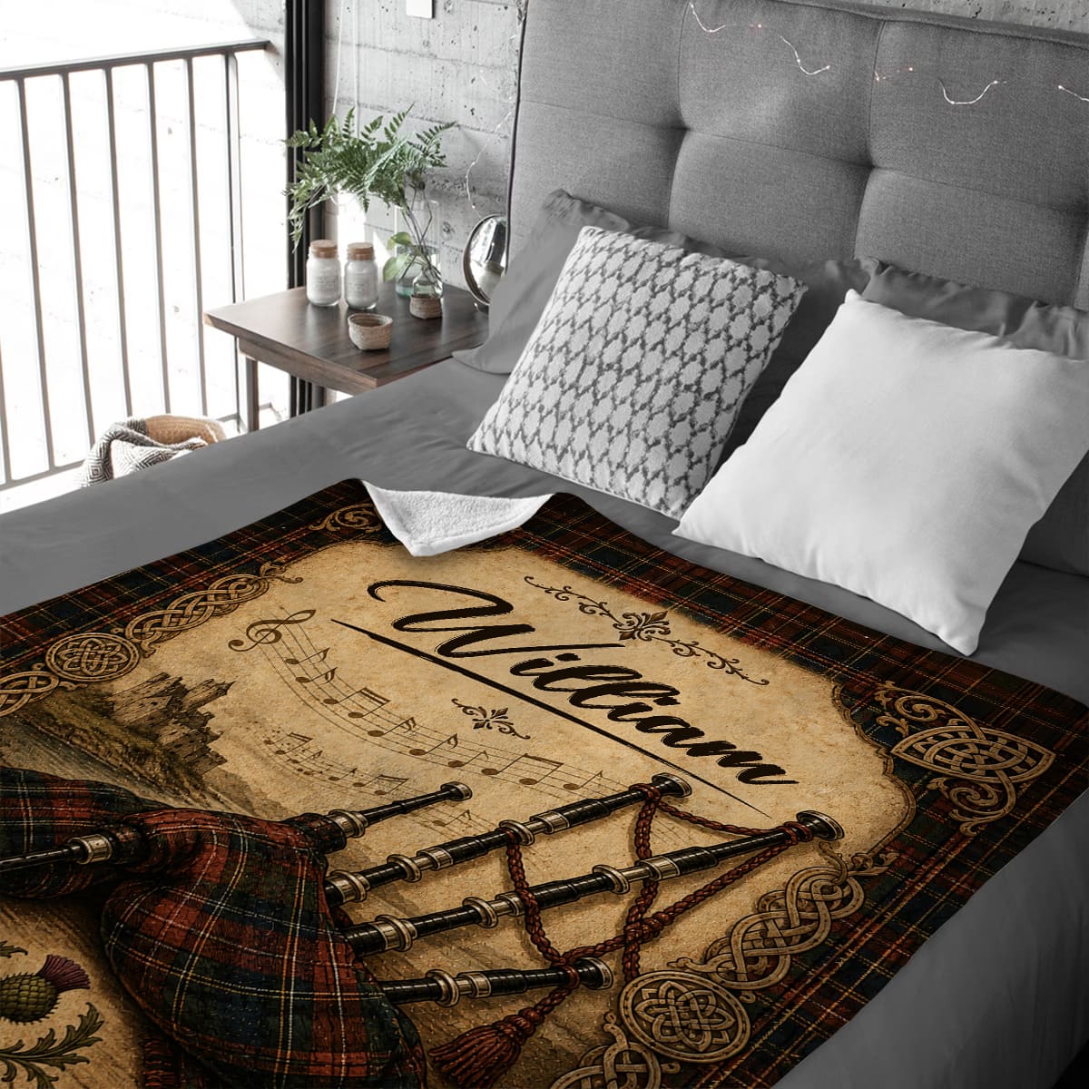 Personalized Bagpipe Blanket, Custom Name Bagpiper Gift, Scottish Bagpipes Blanket, Scotland Music Lover Gift, Celtic Highland Decor