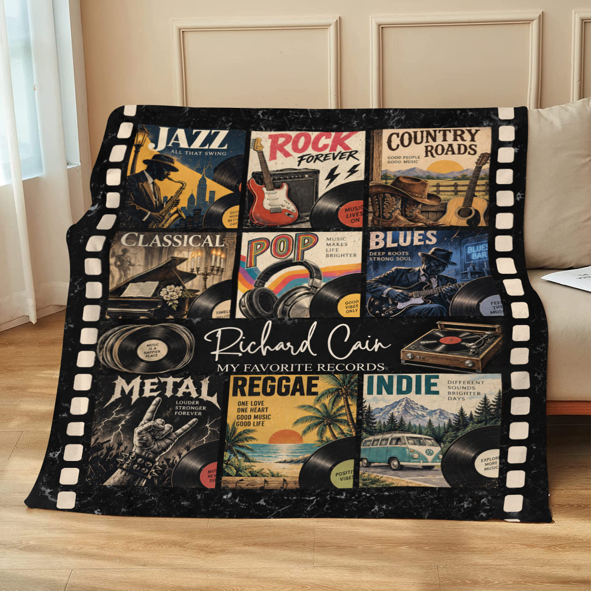 Personalized Records Blanket, Custom Vinyl Records Blanket, Record Collection Gift, Personalized Music Gift, Vinyl Lover Gift, Music Room Decor