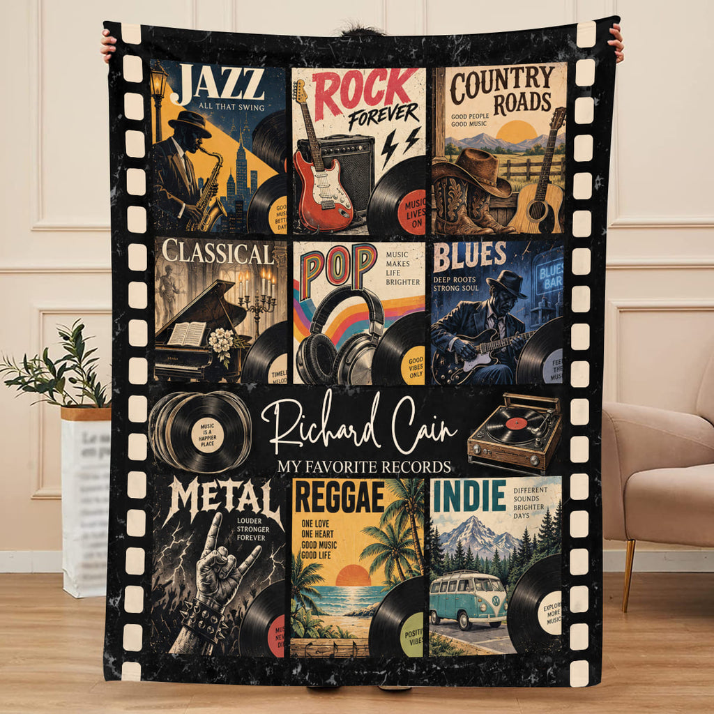 Personalized Records Blanket, Custom Vinyl Records Blanket, Record Collection Gift, Personalized Music Gift, Vinyl Lover Gift, Music Room Decor