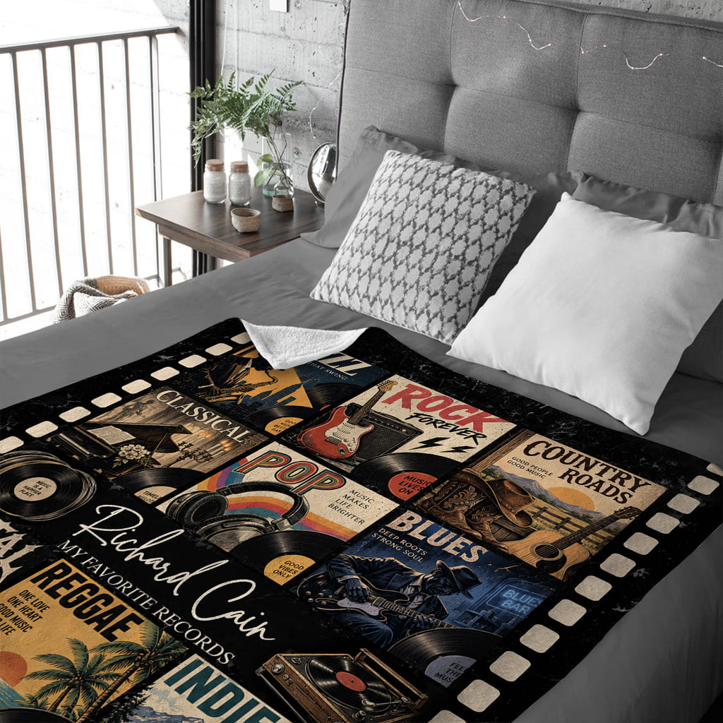 Personalized Records Blanket, Custom Vinyl Records Blanket, Record Collection Gift, Personalized Music Gift, Vinyl Lover Gift, Music Room Decor