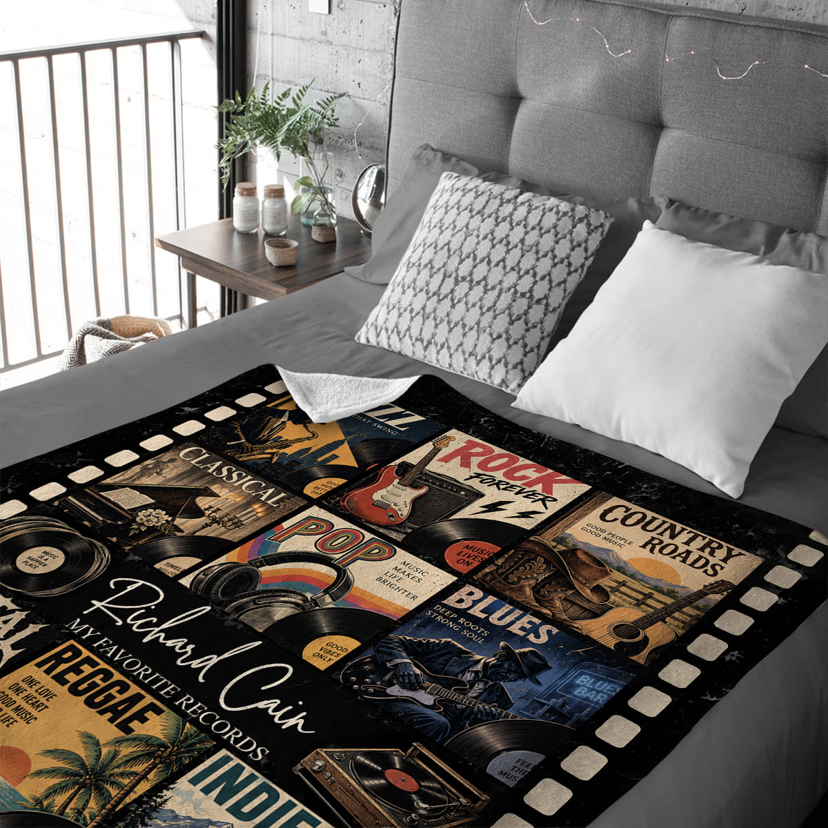 Personalized Records Blanket, Custom Vinyl Records Blanket, Record Collection Gift, Personalized Music Gift, Vinyl Lover Gift, Music Room Decor