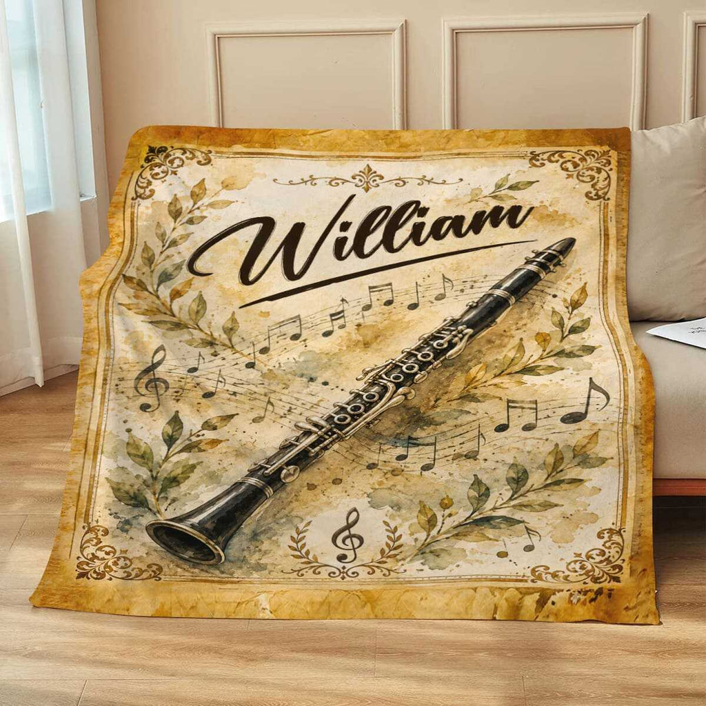 Personalized Clarinet Blanket, Custom Clarinet Player Gift, Clarinet Music Blanket, Clarinetist Gift, Band Student Gift, Musician Gift