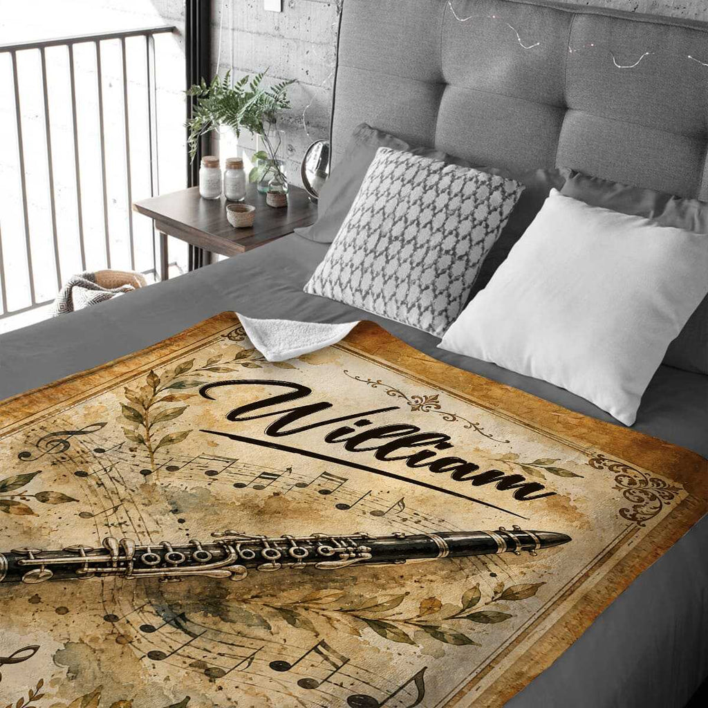 Personalized Clarinet Blanket, Custom Clarinet Player Gift, Clarinet Music Blanket, Clarinetist Gift, Band Student Gift, Musician Gift