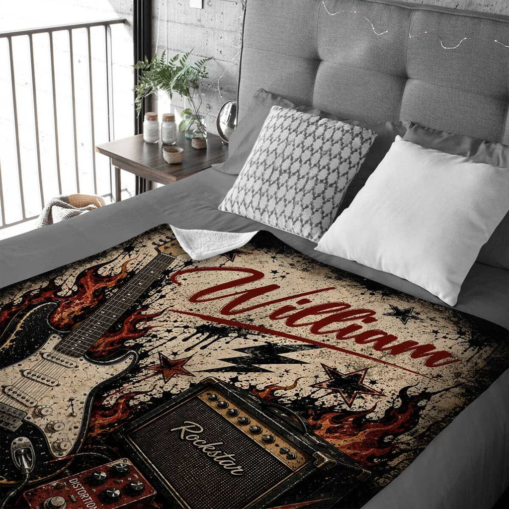 Personalized Electric Guitar Blanket, Electric Guitar Player Gift, Custom Guitarist Gift, Rock Guitar Blanket, Guitar Lover Gift, Rock Music Gift