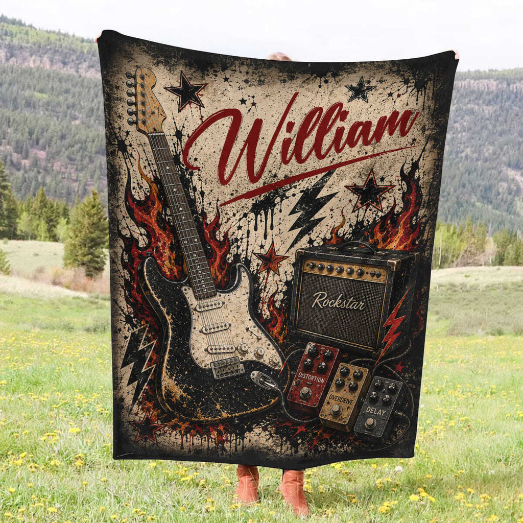 Personalized Electric Guitar Blanket, Electric Guitar Player Gift, Custom Guitarist Gift, Rock Guitar Blanket, Guitar Lover Gift, Rock Music Gift