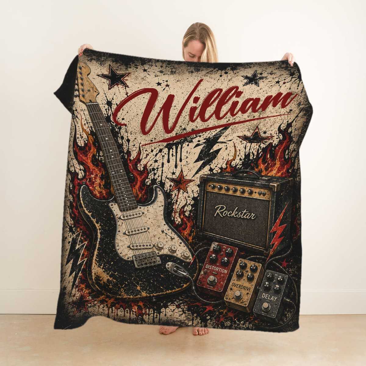 Personalized Electric Guitar Blanket, Electric Guitar Player Gift, Custom Guitarist Gift, Rock Guitar Blanket, Guitar Lover Gift, Rock Music Gift