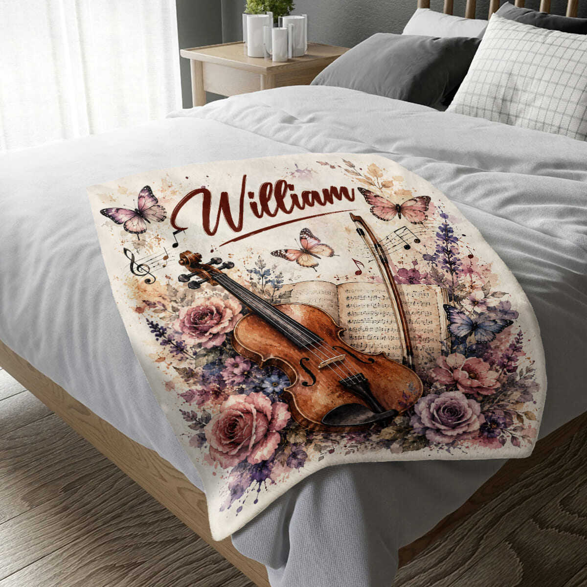 Personalized Violin Blanket, Violin Player Gift, Custom Violinist Gift, Violin Lover Blanket, Violin Music Gift, Violin Teacher Gift