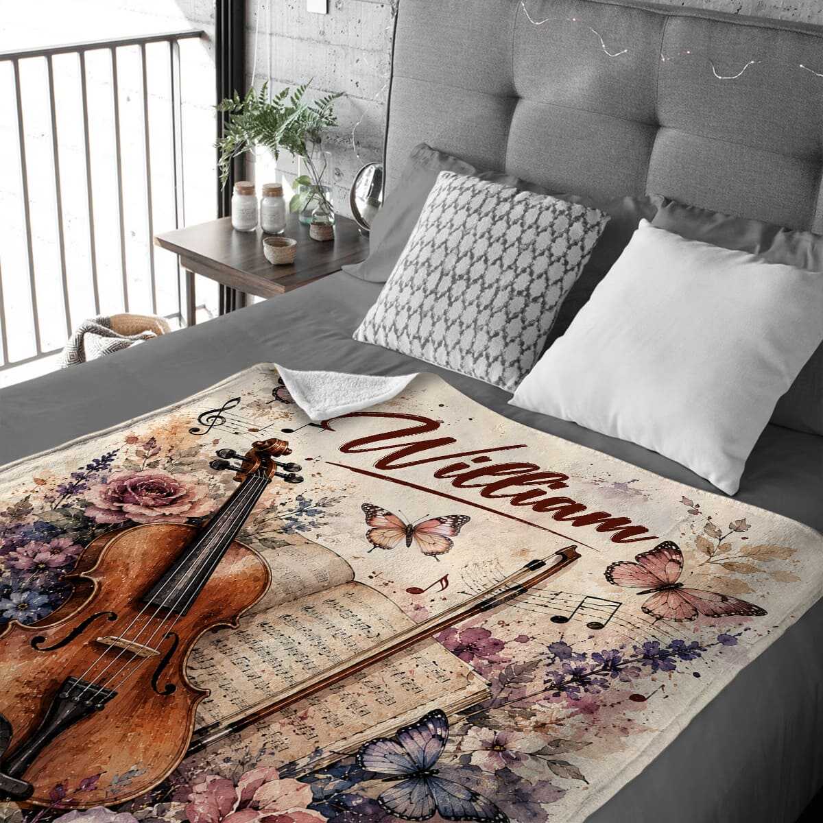 Personalized Violin Blanket, Violin Player Gift, Custom Violinist Gift, Violin Lover Blanket, Violin Music Gift, Violin Teacher Gift