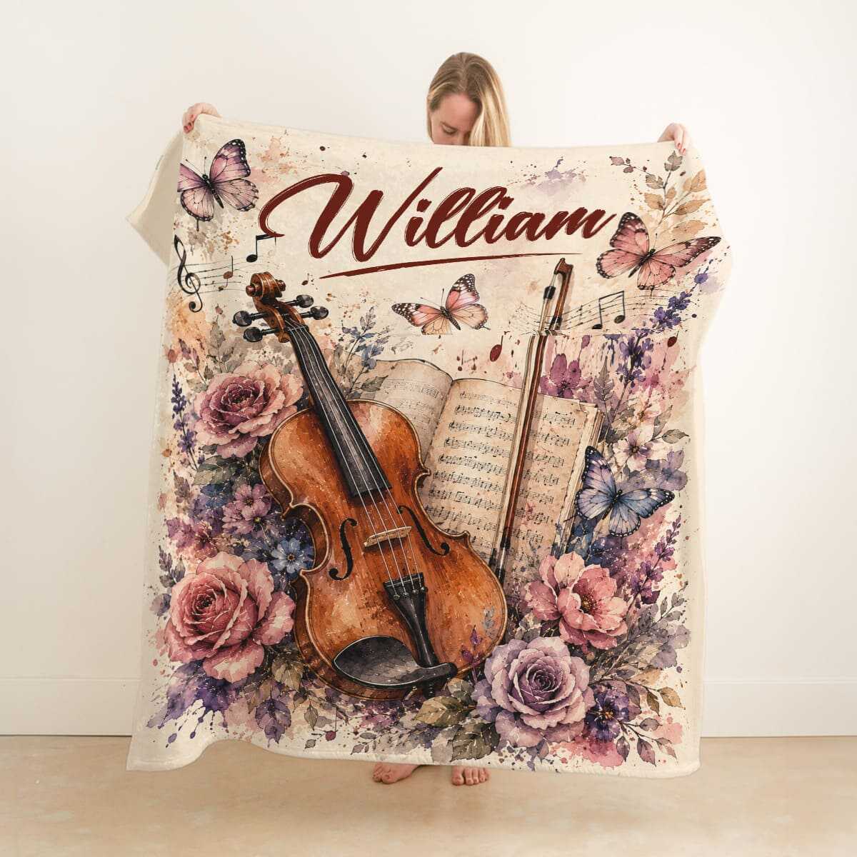 Personalized Violin Blanket, Violin Player Gift, Custom Violinist Gift, Violin Lover Blanket, Violin Music Gift, Violin Teacher Gift