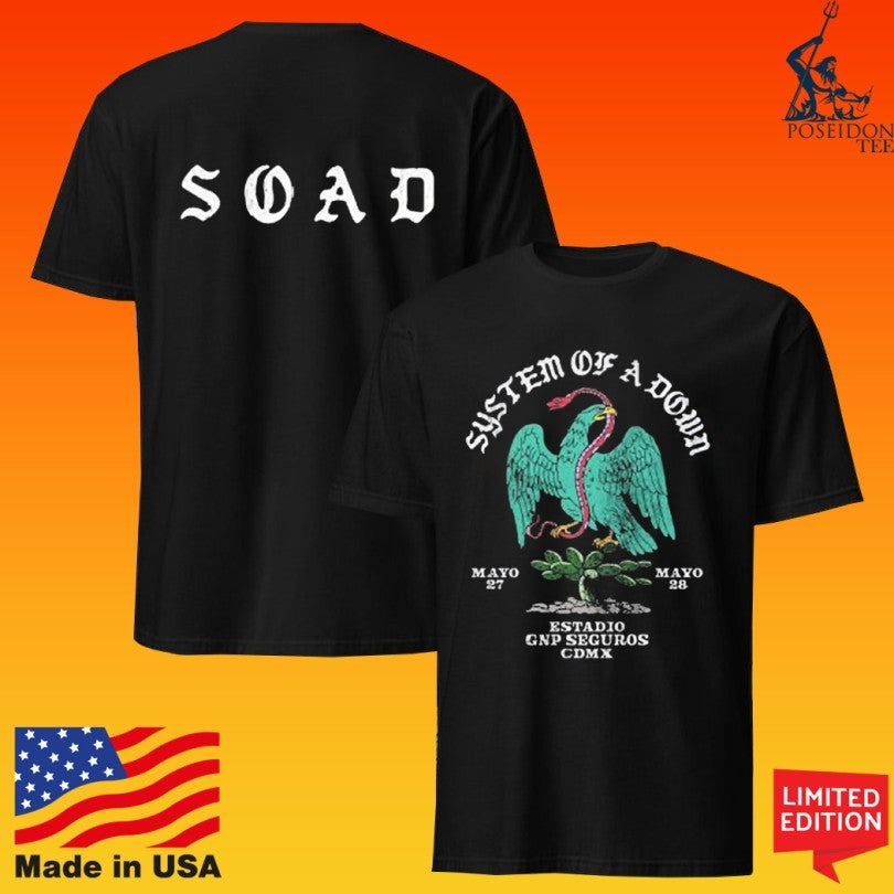 System Of A Down Cdmx Mexico 2026 Event At Estadio Gnp Seguros On 27 And 28 May 2026 Serpent-wrapped Eagle T-shirt